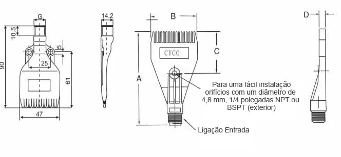 Bocal de Jato de Vento Série F